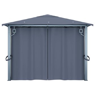 Prieel met gordijn LED-lichtslinger 4x3 m aluminium antraciet
