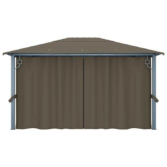 Prieel met gordijn en LED-lichtslinger 4x3 m aluminium taupe