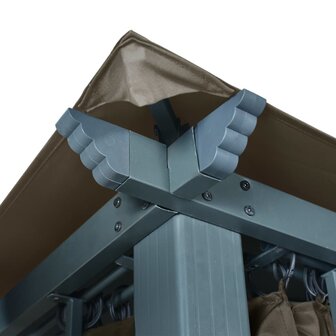 Prieel met gordijn en LED-lichtslinger 4x3 m aluminium taupe