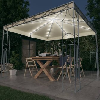 Prieel met LED-lichtslinger 300x300 cm cr&egrave;mekleurig