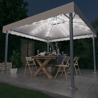 Prieel met LED-lichtslinger 300x300 cm aluminium cr&egrave;mekleurig
