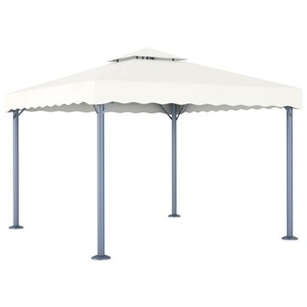 Prieel met LED-lichtslinger 300x300 cm aluminium cr&egrave;mekleurig
