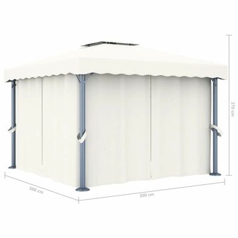 Prieel met gordijn en LED-lichtslinger 3x3 m cr&egrave;mewit