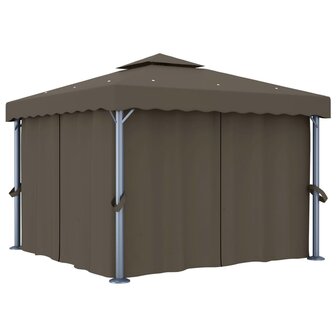 Prieel met gordijn en LED-lichtslinger 3x3 m taupe