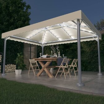 Prieel met LED-lichtslinger 400x300 cm aluminium cr&egrave;mekleurig