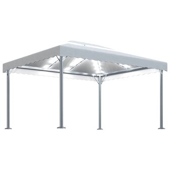 Prieel met LED-lichtslinger 400x300 cm aluminium cr&egrave;mekleurig
