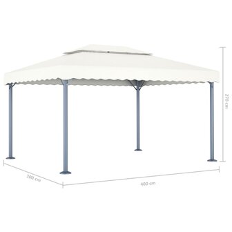 Prieel met LED-lichtslinger 400x300 cm aluminium cr&egrave;mekleurig