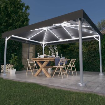 Prieel met LED-lichtslinger 400x300 cm aluminium antracietkleur