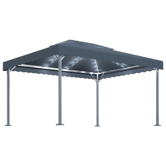 Prieel met LED-lichtslinger 400x300 cm aluminium antracietkleur