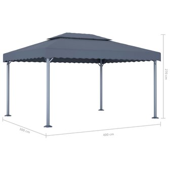 Prieel met LED-lichtslinger 400x300 cm aluminium antracietkleur