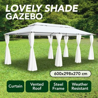 Prieel met gordijnen 180g/m&sup2; 600x298x270 cm wit