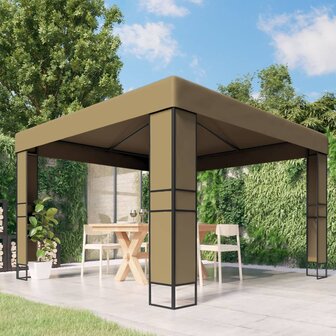 Prieel met dubbel dak 180 g/m&sup2; 3x3x2,7 m taupe