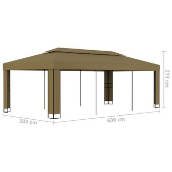 Prieel met dubbel dak 180 g/m&sup2; 3x6 m taupe
