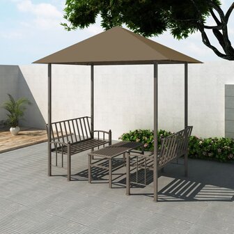 Tuinpaviljoen met tafel en bankjes 180 g/m&sup2; 2,5x1,5x2,4 m taupe