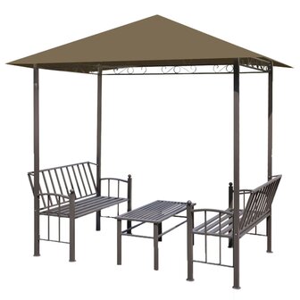 Tuinpaviljoen met tafel en bankjes 180 g/m&sup2; 2,5x1,5x2,4 m taupe