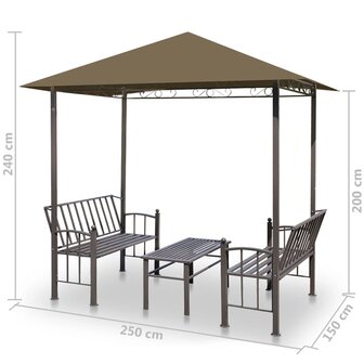 Tuinpaviljoen met tafel en bankjes 180 g/m&sup2; 2,5x1,5x2,4 m taupe