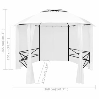 Tuinpaviljoen met gordijnen 180 g/m&sup2; 360x312x265 cm wit
