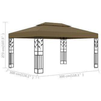 Prieel met dubbel dak 180 g/m&sup2; 3x4 m taupe