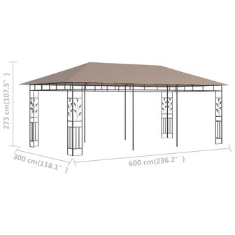 Prieel met klamboe 180 g/m&sup2; 6x3x2,73 m taupe