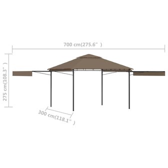 Prieel met uitschuifbare daken 180 g/m&sup2; 3x3x2,75 m taupe