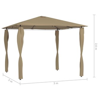 Prieel met paalhoezen 160 g/m&sup2; 3x3x2,6 m taupe