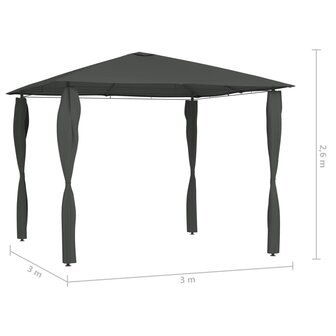Prieel met paalhoezen 160 g/m&sup2; 3x3x2,6 m antracietkleurig