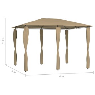 Prieel met paalhoezen 160 g/m&sup2; 3x4x2,6 m taupe
