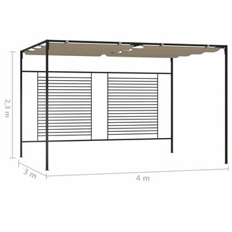 Prieel met uittrekbaar dak 180 g/m&sup2; 3x4x2,3 m taupe