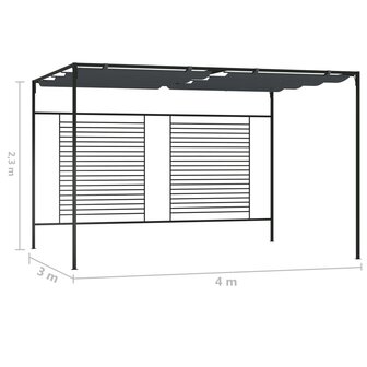 Prieel met uittrekbaar dak 180 g/m&sup2; 4x3x2,3 m antracietkleurig