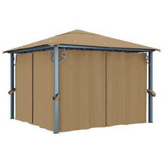 Prieel met gordijn 300x300 cm aluminium taupe