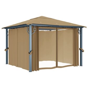 Prieel met gordijn 300x300 cm aluminium taupe