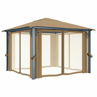 Prieel met gordijn 300x300 cm aluminium taupe