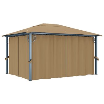 Prieel met gordijn 400x300 cm aluminium taupe