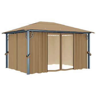 Prieel met gordijn 400x300 cm aluminium taupe