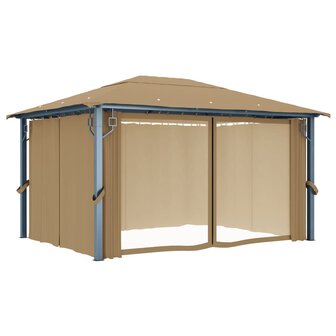 Prieel met gordijn 400x300 cm aluminium taupe