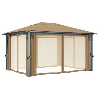 Prieel met gordijn 400x300 cm aluminium taupe