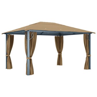 Prieel met gordijn 400x300 cm aluminium taupe
