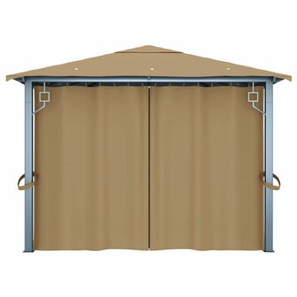 Prieel met gordijn 400x300 cm aluminium taupe