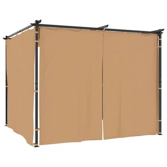 Prieel met gordijnen 3x3 m staal taupe
