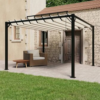 Prieel met lamellendak 3x3 m stof en aluminium cr&egrave;mekleurig