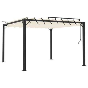 Prieel met lamellendak 3x3 m stof en aluminium cr&egrave;mekleurig