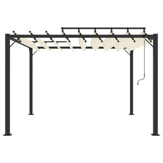 Prieel met lamellendak 3x3 m stof en aluminium cr&egrave;mekleurig