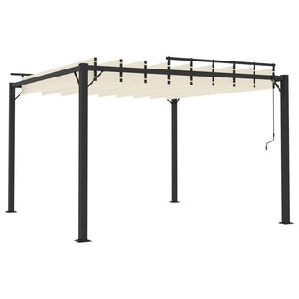 Prieel met lamellendak 3x3 m stof en aluminium cr&egrave;mekleurig