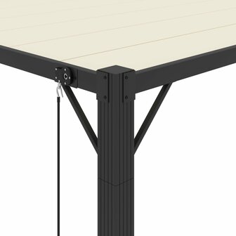 Prieel met lamellendak 3x3 m stof en aluminium cr&egrave;mekleurig