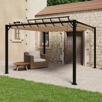 Prieel met lamellendak 3x3 m stof en aluminium taupe