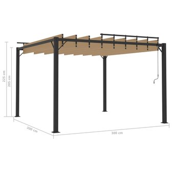 Prieel met lamellendak 3x3 m stof en aluminium taupe