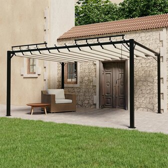 Prieel met lamellendak 3x4 m stof en aluminium cr&egrave;mekleurig