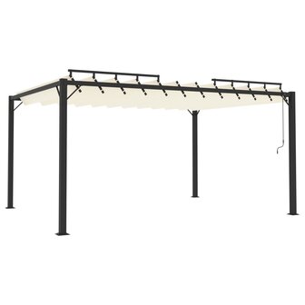 Prieel met lamellendak 3x4 m stof en aluminium cr&egrave;mekleurig