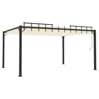Prieel met lamellendak 3x4 m stof en aluminium cr&egrave;mekleurig