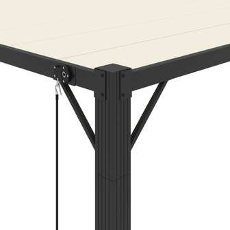 Prieel met lamellendak 3x4 m stof en aluminium cr&egrave;mekleurig